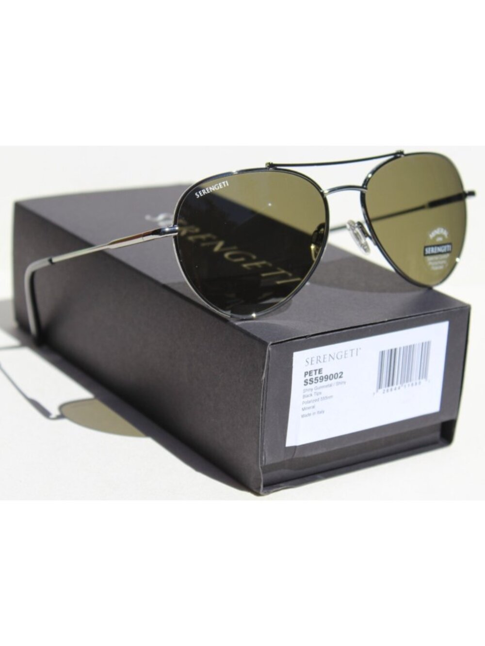 SERENGETI Pete POLARIZED Sunglasses Shiny Gunmetal/Mineral 555nm NEW SS599002